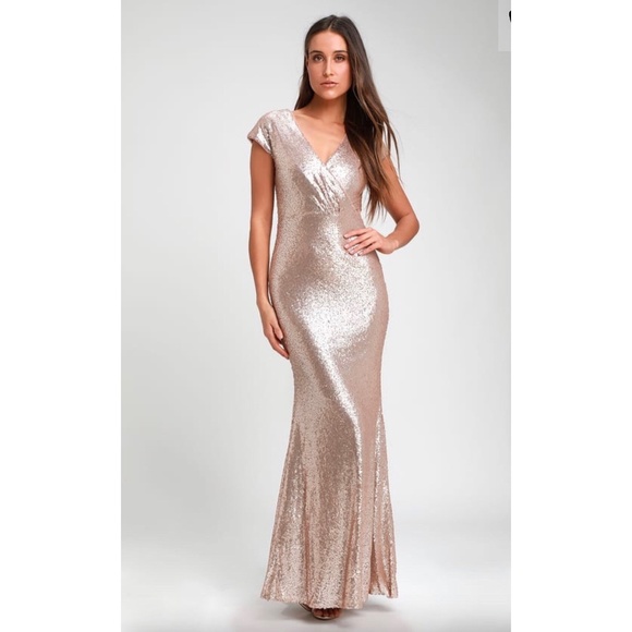 Matte Gold Sequin Dress Matte Rose Gold Dress Maxi Dress Sequin Gown Lulus